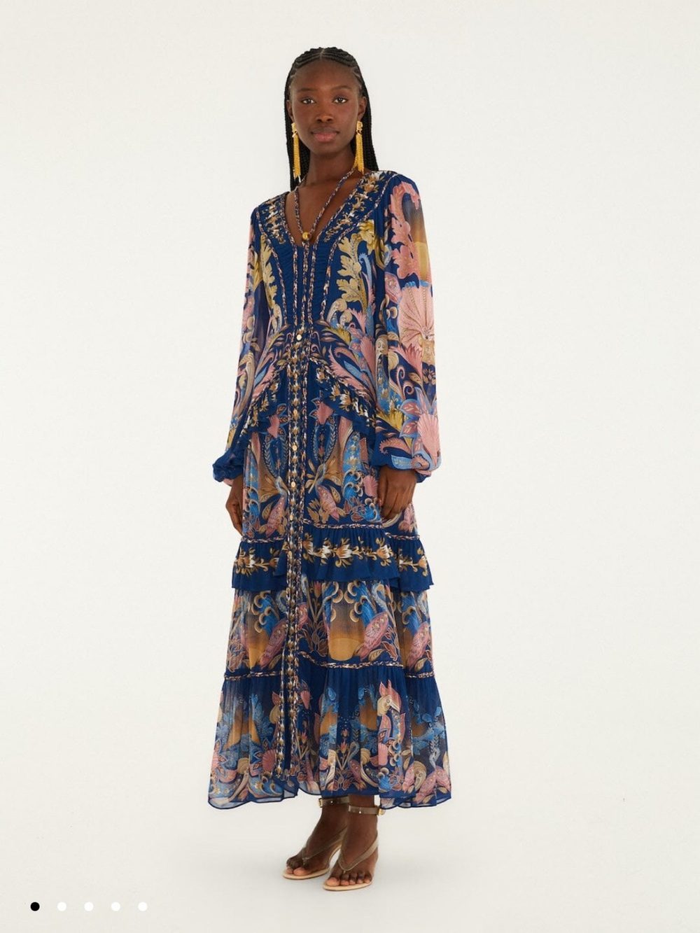 NWT Farm Rio Navy Blue Sea Garden Braid Details Maxi Dress